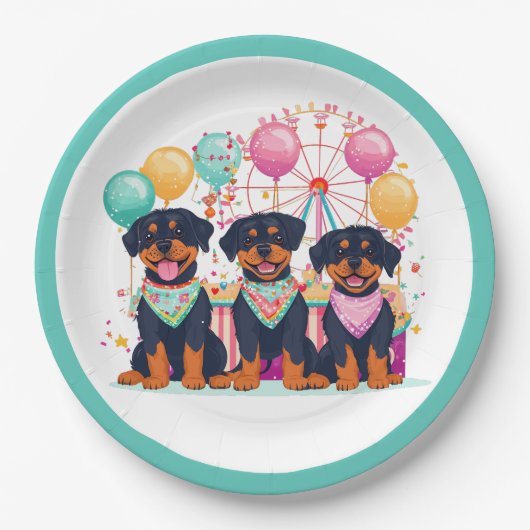 Rottweiler honden tijdens carnaval papieren bordje (Voorkant)