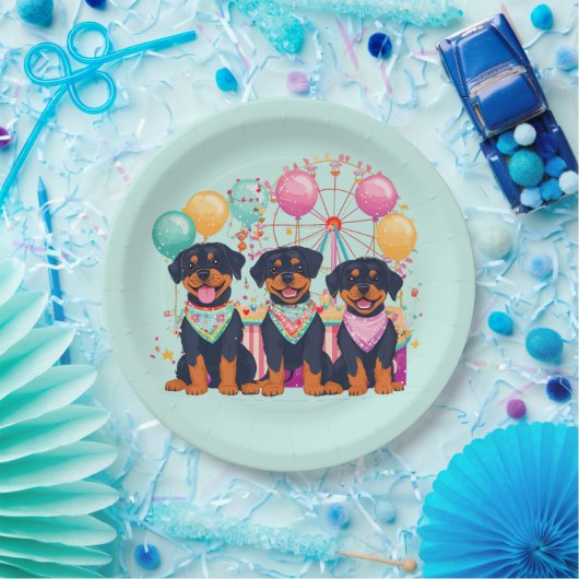 Rottweiler honden tijdens carnaval papieren bordje (Feest)