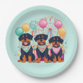 Rottweiler honden tijdens carnaval papieren bordje (Voorkant)