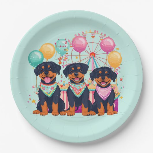 Rottweiler honden tijdens carnaval papieren bordje (Voorkant)