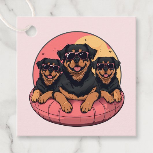 Rottweiler Honden Zomer Zwembad Floaties Bedankjes Labels (Voorkant)
