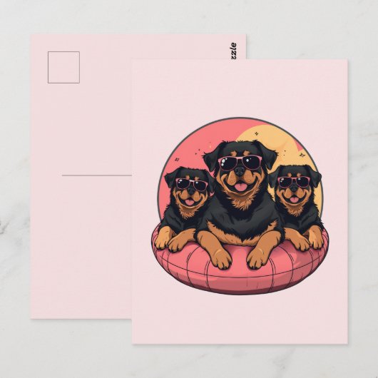 Rottweiler Honden Zomer Zwembad Floaties Briefkaart (Voorkant / Achterkant)