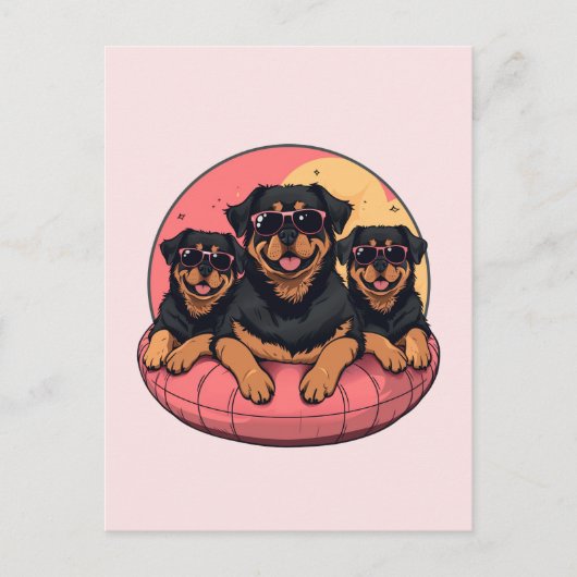 Rottweiler Honden Zomer Zwembad Floaties Briefkaart (Voorkant)