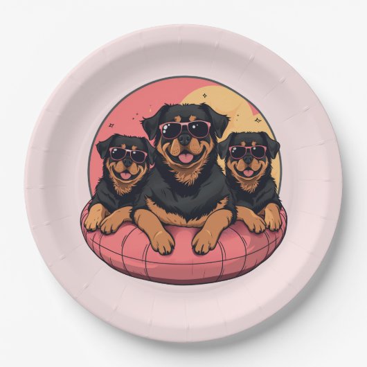 Rottweiler Honden Zomer Zwembad Floaties Papieren Bordje (Voorkant)