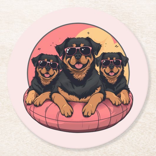 Rottweiler Honden Zomer Zwembad Floaties Ronde Kartonnen Onderzetter (Voorkant)