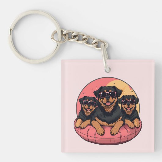 Rottweiler Honden Zomer Zwembad Floaties Sleutelhanger (Voorkant)