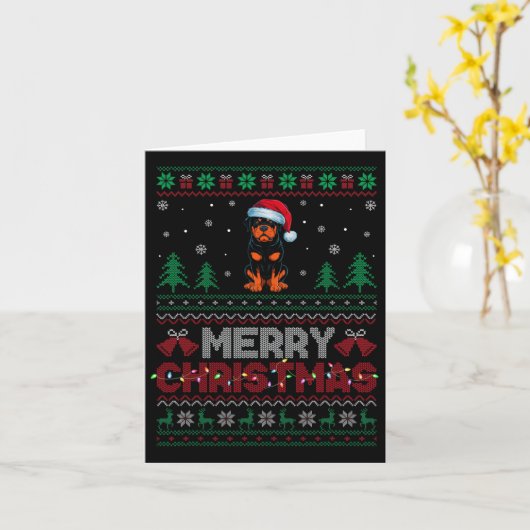 Rottweiler Hondenliefhebbers Santa Hat Kerstboom L Kaart (Gele Bloem)