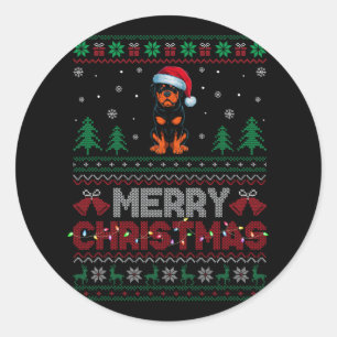 Rottweiler Hondenliefhebbers Santa Hat Kerstboom L Ronde Sticker