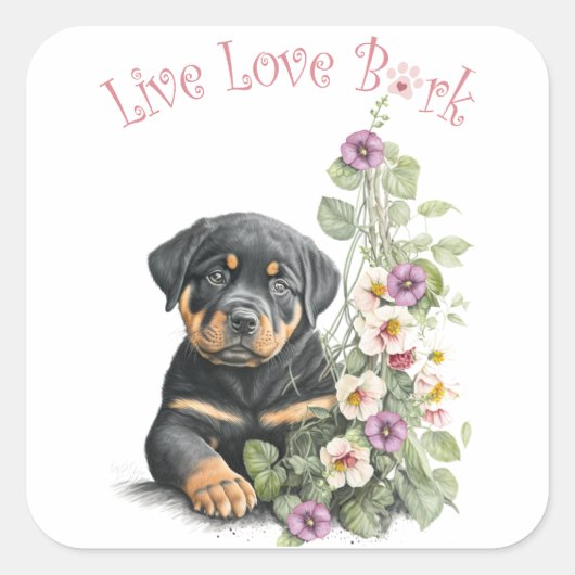 Rottweiler Hondenmoeder Bloemstuk Vierkante Sticker (Voorkant)