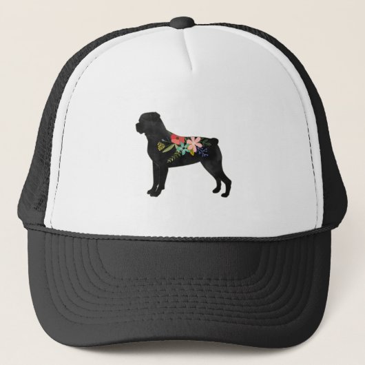 Rottweiler Hondenras Boho Floral Silhouette Trucker Pet (Voorkant)