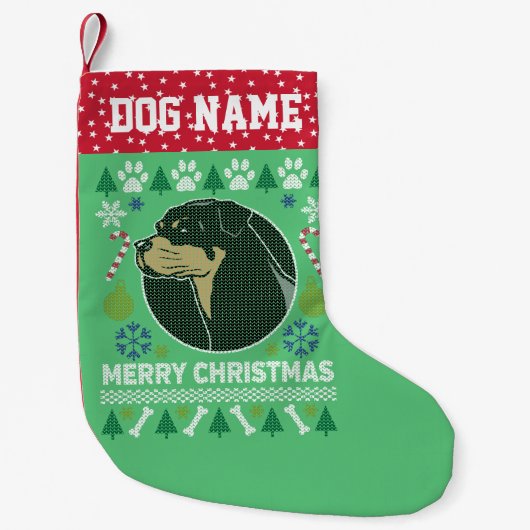 Rottweiler Hondenras Ugly KerstSweater Kleine Kerstsok (Voorkant)