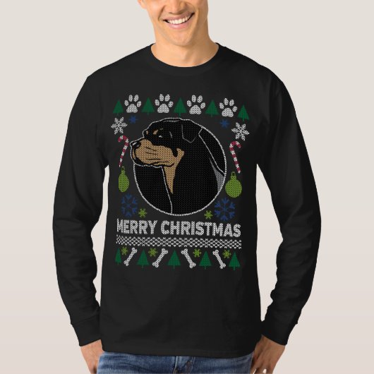 Rottweiler Hondenras Ugly KerstSweater T-shirt (Voorkant)