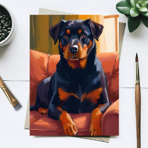 Rottweiler-hondportret huisdier Schilderen Aquarel Briefkaart