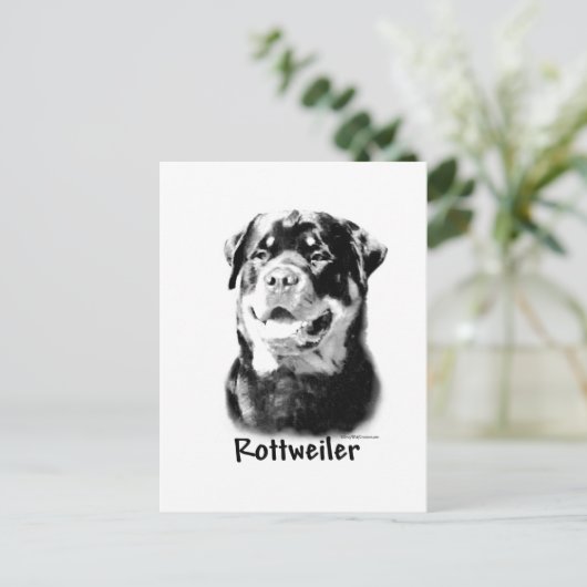 Rottweiler houtskool briefkaart (Staand voorkant)