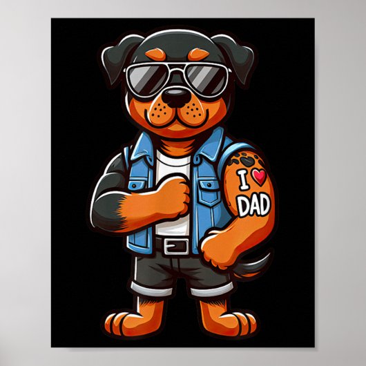 Rottweiler I Love Dad Funny Dog Tattoo Poster (Voorkant)