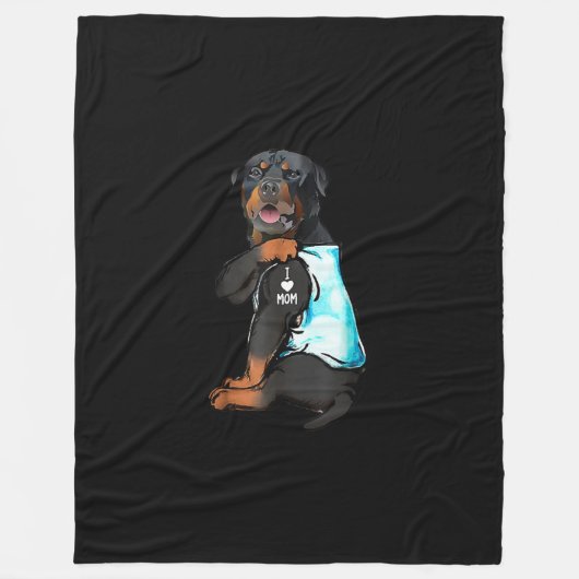 Rottweiler I Love Mam Tattoo Fleece Deken (Voorkant)