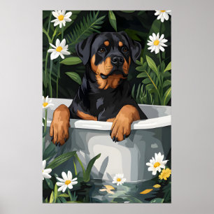 Rottweiler in badkuip poster, grappige hond poster