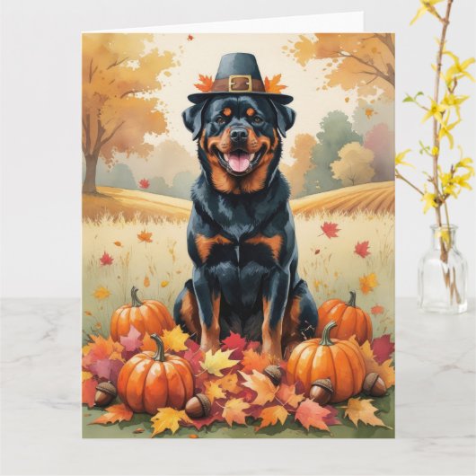 Rottweiler in de herfst verlaat de Thanksgiving Kaart (Gele Bloem)