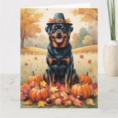 Rottweiler in de herfst verlaat de Thanksgiving Kaart (Voorkant)