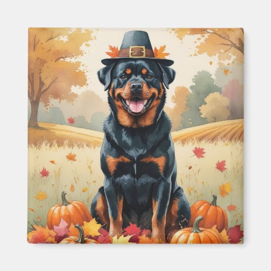 Rottweiler in de herfst verlaat de Thanksgiving Magneet (Voorkant)
