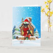 Rottweiler in de sneeuw met kerstcadeaus  kaart (Gele Bloem)