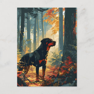 Rottweiler in een bos tijdens zonsondergang briefkaart