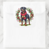 Rottweiler in een kerstkrans met klokken vierkante sticker (Tas)