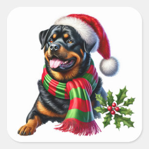 Rottweiler in een Pet en sjaal Vierkante Sticker