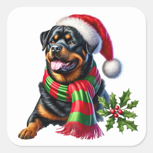 Rottweiler in een Pet en sjaal Vierkante Sticker (Voorkant)