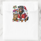 Rottweiler in feestelijke kleding met kerstcadeaus vierkante sticker (Tas)