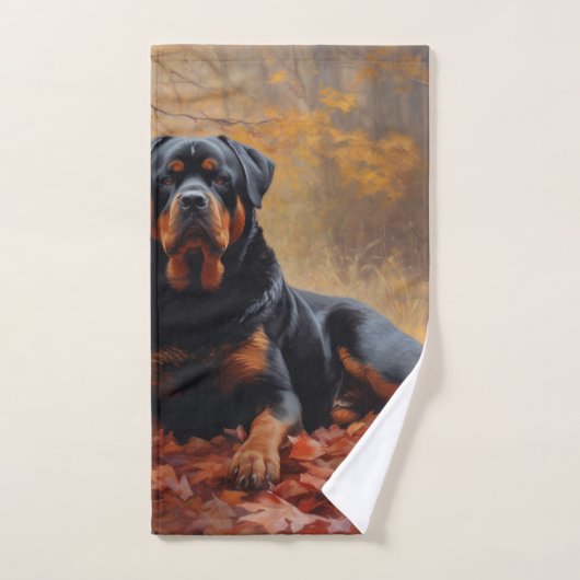 Rottweiler in Herfstbladeren Herfst Inspire Bad Handdoek (Handdoek)