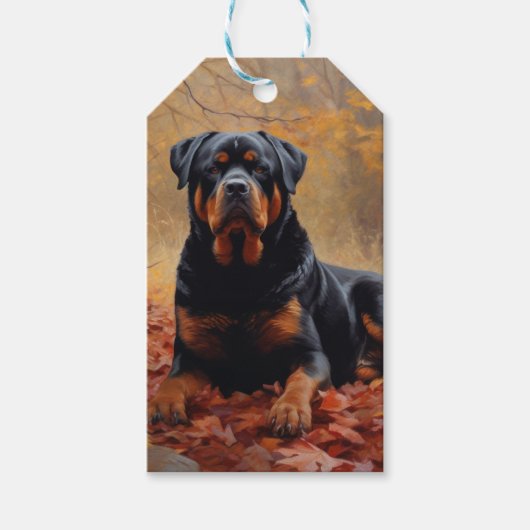 Rottweiler in Herfstbladeren Herfst Inspire Cadeaulabel (Voorkant)