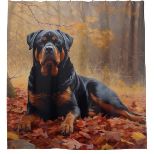 Rottweiler in Herfstbladeren Herfst Inspire Douchegordijn (Voorkant)