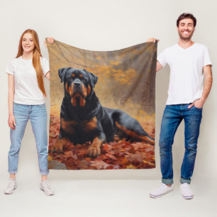Rottweiler in Herfstbladeren Herfst Inspire Fleece Deken