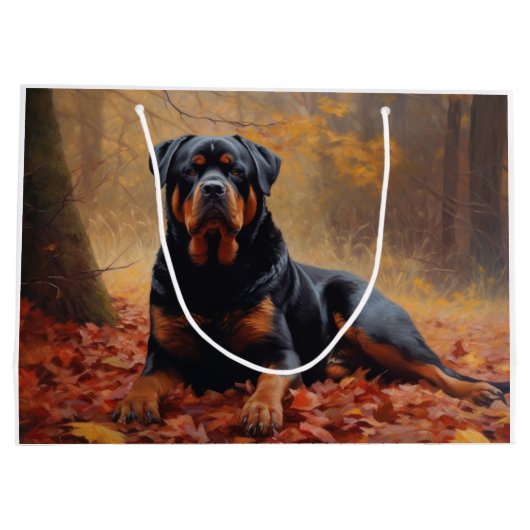 Rottweiler in Herfstbladeren Herfst Inspire Groot Cadeauzakje (Achterkant)