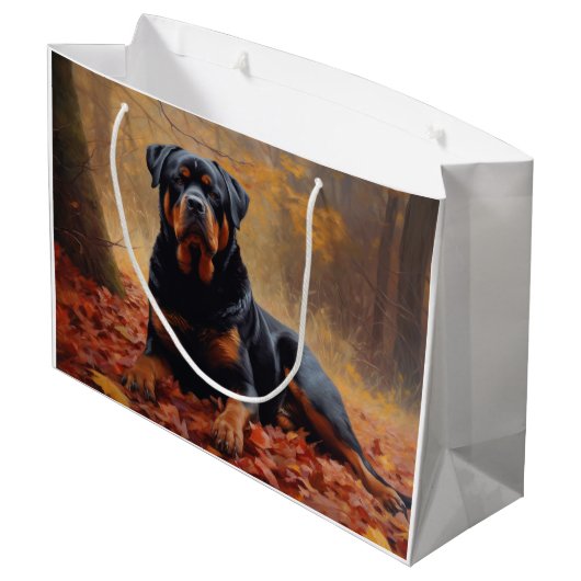 Rottweiler in Herfstbladeren Herfst Inspire Groot Cadeauzakje (Achterkant Gekanteld)
