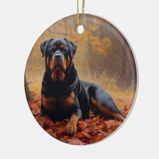 Rottweiler in Herfstbladeren Herfst Inspire Keramisch Ornament (Links)