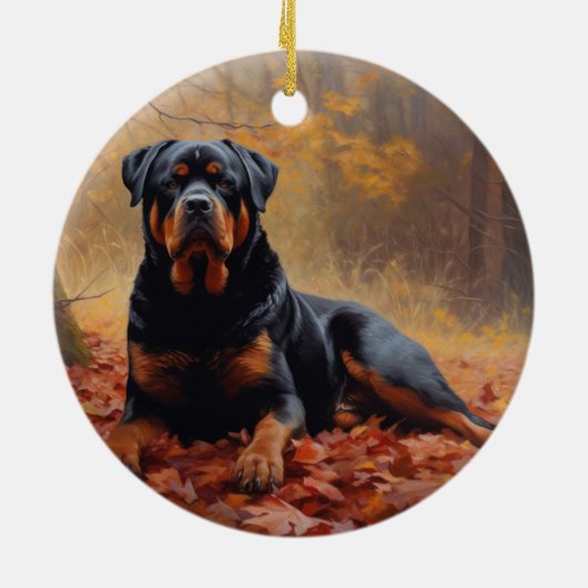 Rottweiler in Herfstbladeren Herfst Inspire Keramisch Ornament (Achterkant)