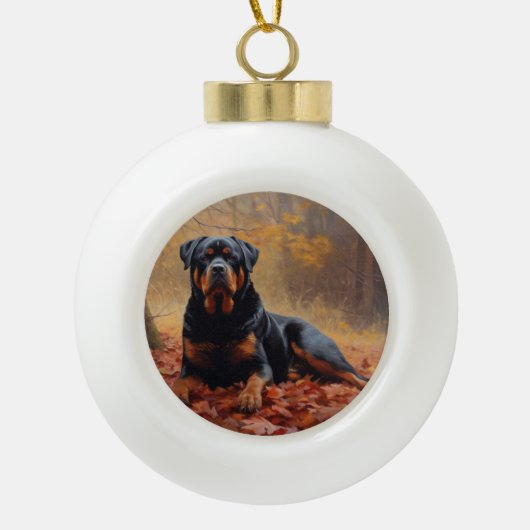 Rottweiler in Herfstbladeren Herfst Inspire Keramische Bal Ornament (Voorkant)