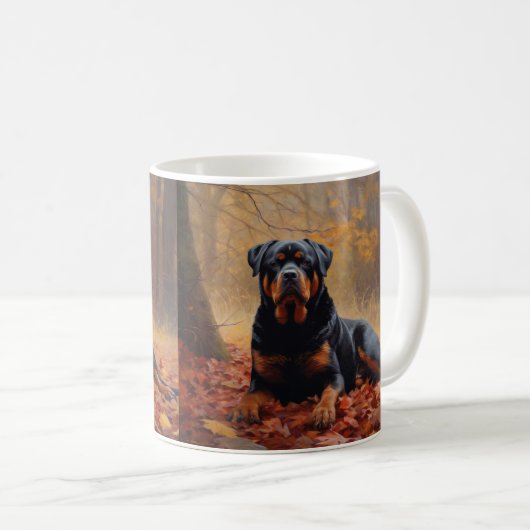 Rottweiler in Herfstbladeren Herfst Inspire Koffiemok (Voorkant rechts)