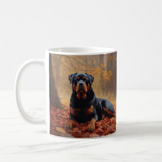 Rottweiler in Herfstbladeren Herfst Inspire Koffiemok (Links)