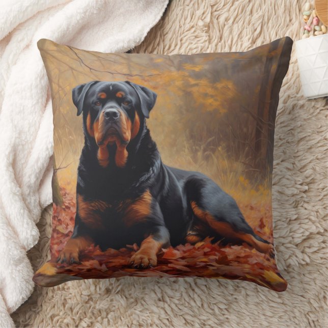 Rottweiler in Herfstbladeren Herfst Inspire Kussen (Deken)