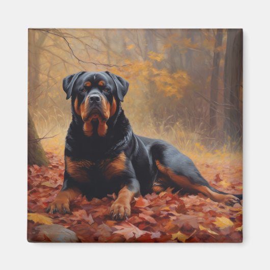 Rottweiler in Herfstbladeren Herfst Inspire Magneet (Voorkant)