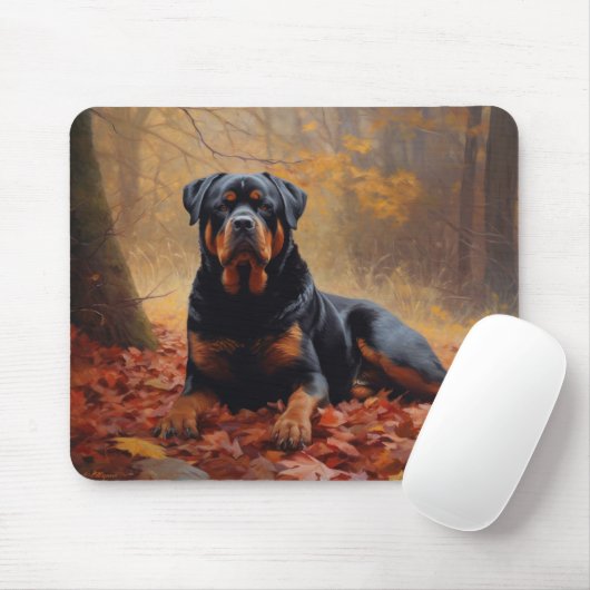 Rottweiler in Herfstbladeren Herfst Inspire Muismat (Met muis)