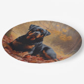 Rottweiler in Herfstbladeren Herfst Inspire Papieren Bordje (Gekanteld)