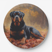 Rottweiler in Herfstbladeren Herfst Inspire Papieren Bordje (Voorkant)