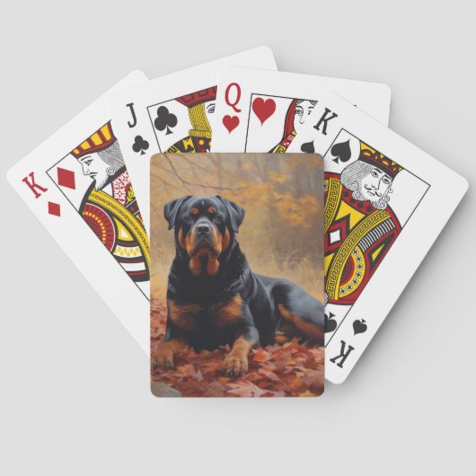 Rottweiler in Herfstbladeren Herfst Inspire Pokerkaarten (Achterkant)