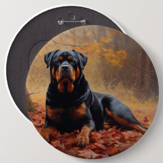 Rottweiler in Herfstbladeren Herfst Inspire Ronde Button 6,0 Cm (Voorkant /achterkant)