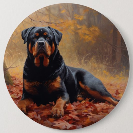 Rottweiler in Herfstbladeren Herfst Inspire Ronde Button 6,0 Cm (Voorkant)
