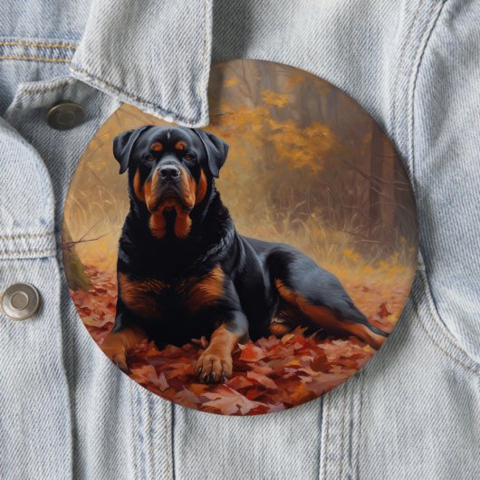 Rottweiler in Herfstbladeren Herfst Inspire Ronde Button 6,0 Cm (In situ)